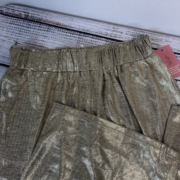 Ivy City Co Gloria Pants in Metallic size Medium Gold Sparkle Stretch Glamour - Picture 2 of 9